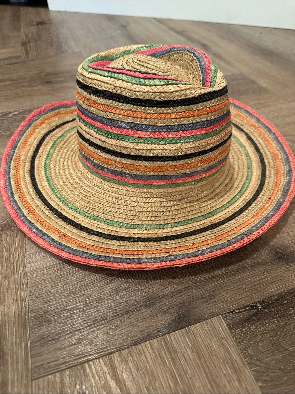 Brixton Straw Sun Hat in Natural with Pink, Green, Orange, Black Stripes